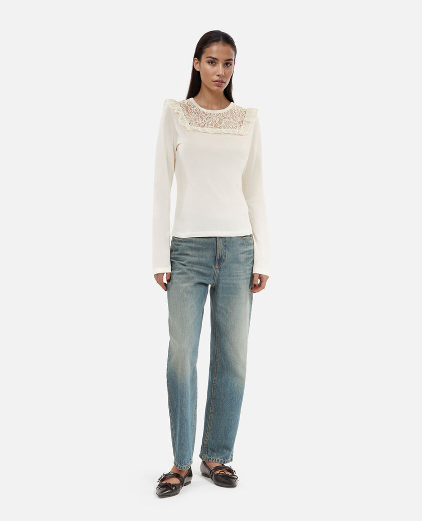 The Kooples MUJER WHITE camiseta blanca de encaje de manga larga