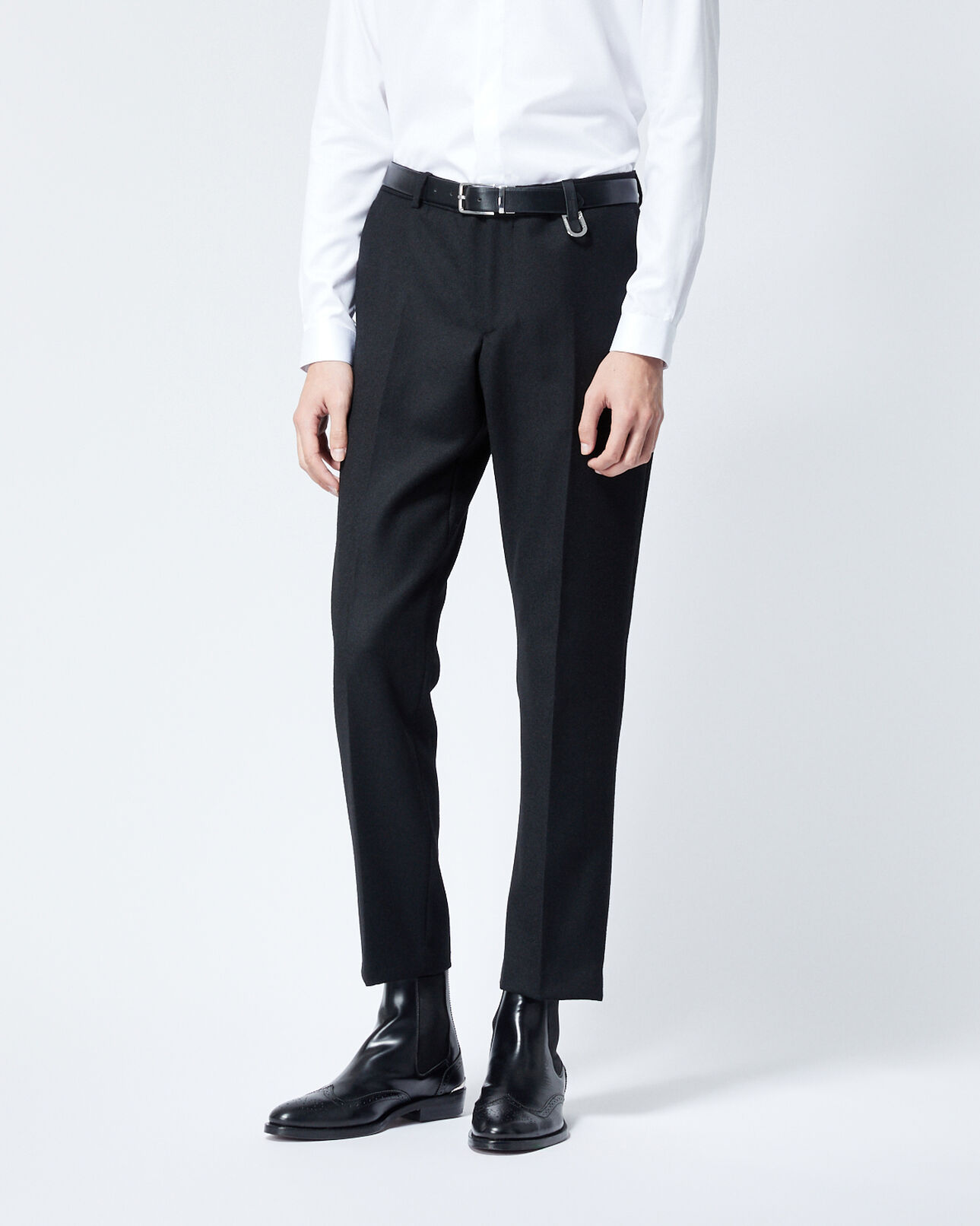 The Kooples HOMME BLACK pantalon laine noir détail cuir