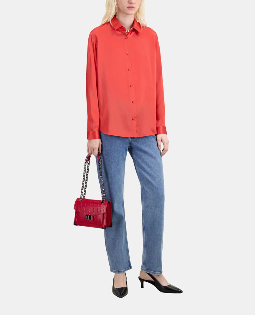 The Kooples FEMME RED BRIQUE chemise en soie satin rouge