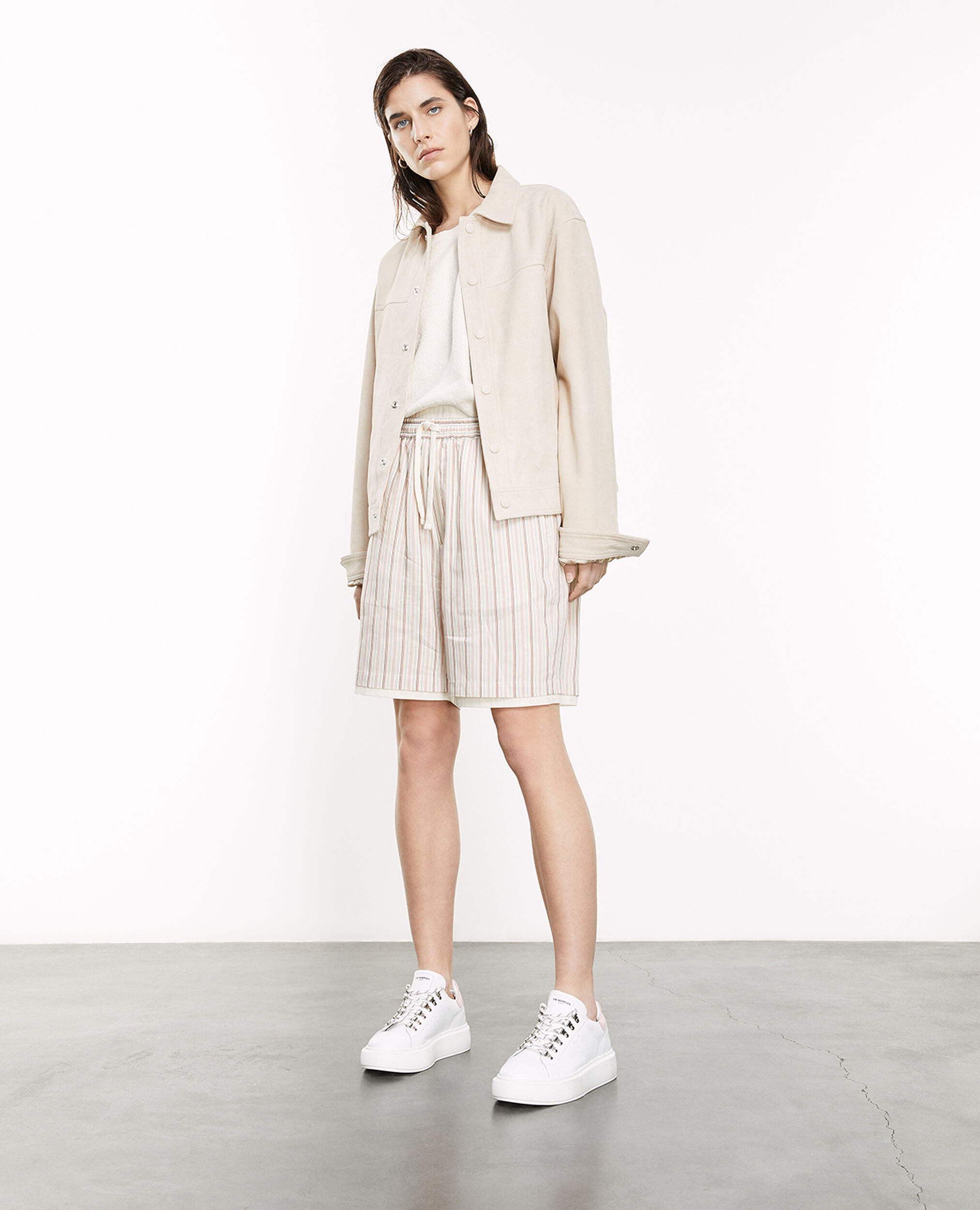 Suede-like beige leather shirt w/buttons, LIGHT BEIGE, hi-res image number null