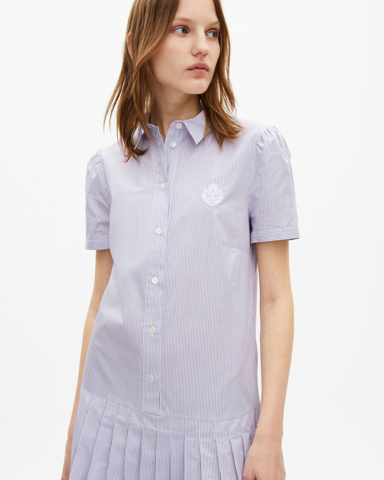 The Kooples FEMME BLUE WHITE robe courte col chemise à rayures bleue