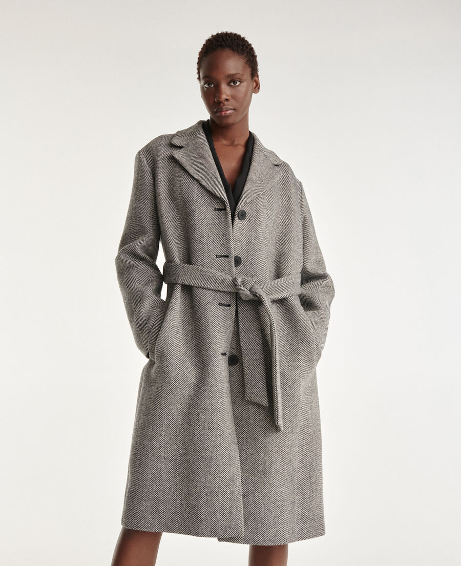 black long cut ecru wool coat