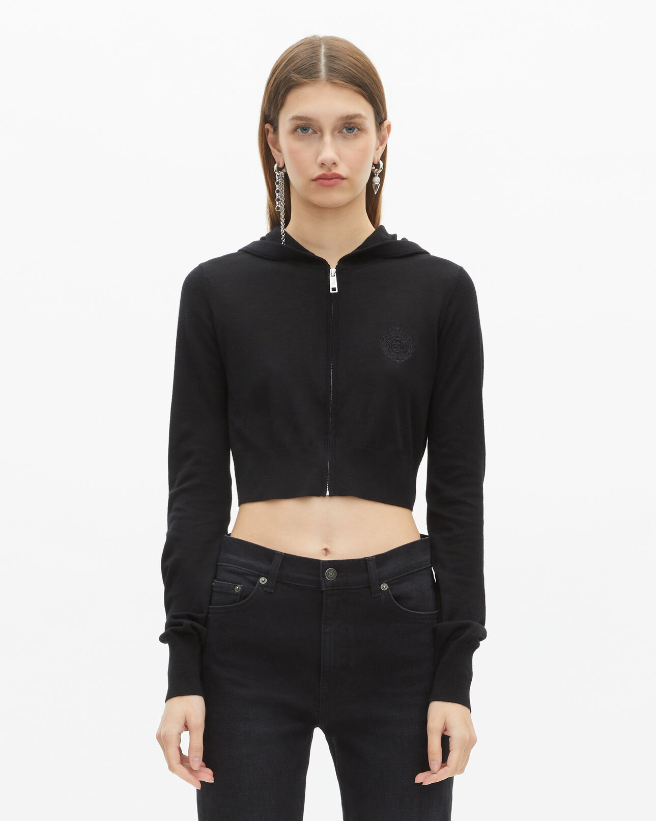 The Kooples FEMME BLACK cardigan à capuche en laine noir