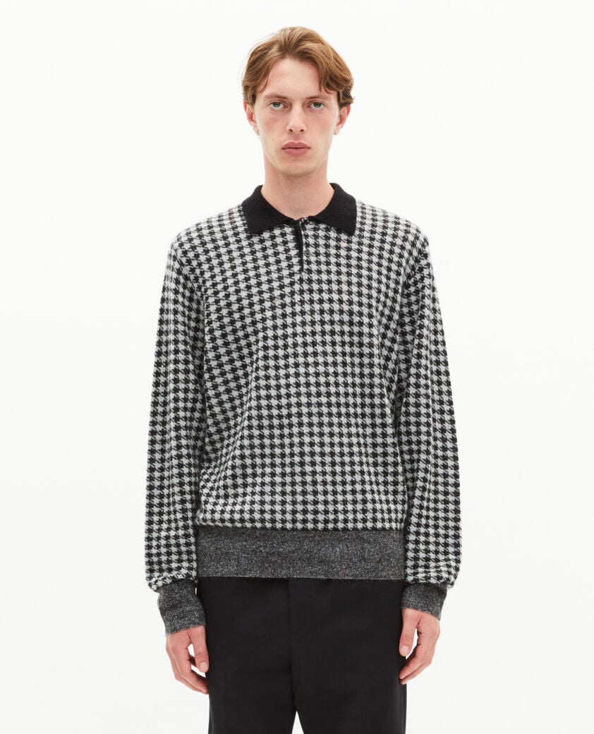 The Kooples HOMME BLACK WHITE pull en pied de poule noir