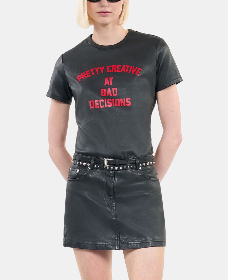 The Kooples F BLACK black leather pretty creative serigraphy t-shirt