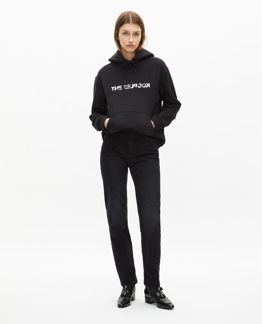 The Kooples DAMEN BLACK schwarzes kapuzensweatshirt &bdquo;what is&ldquo;