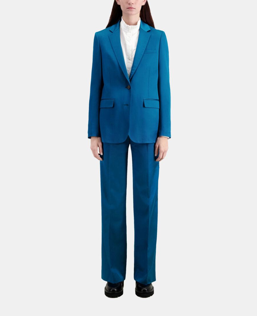 blue satin suit trousers