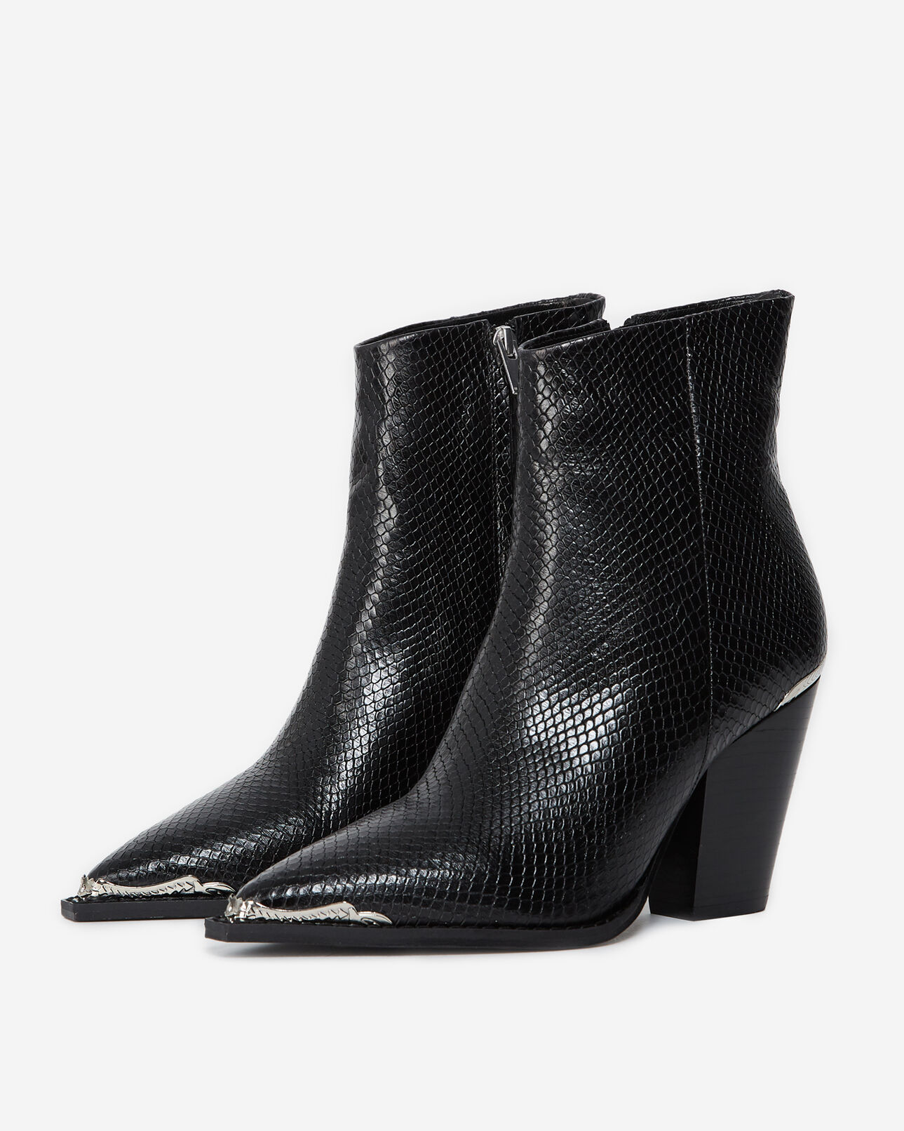 The Kooples FEMME BLACK bottines noires talons cuir effet python
