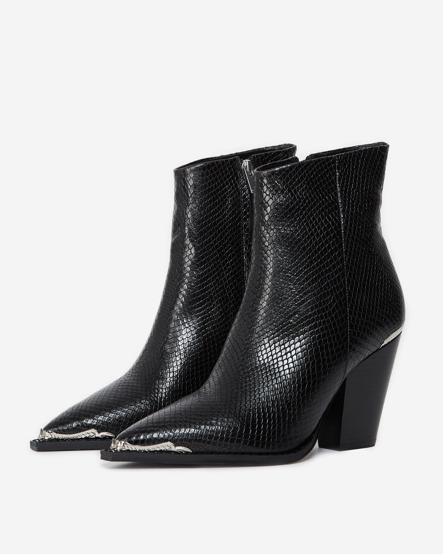 Bottines noires talons cuir effet python, BLACK, hi-res image number null