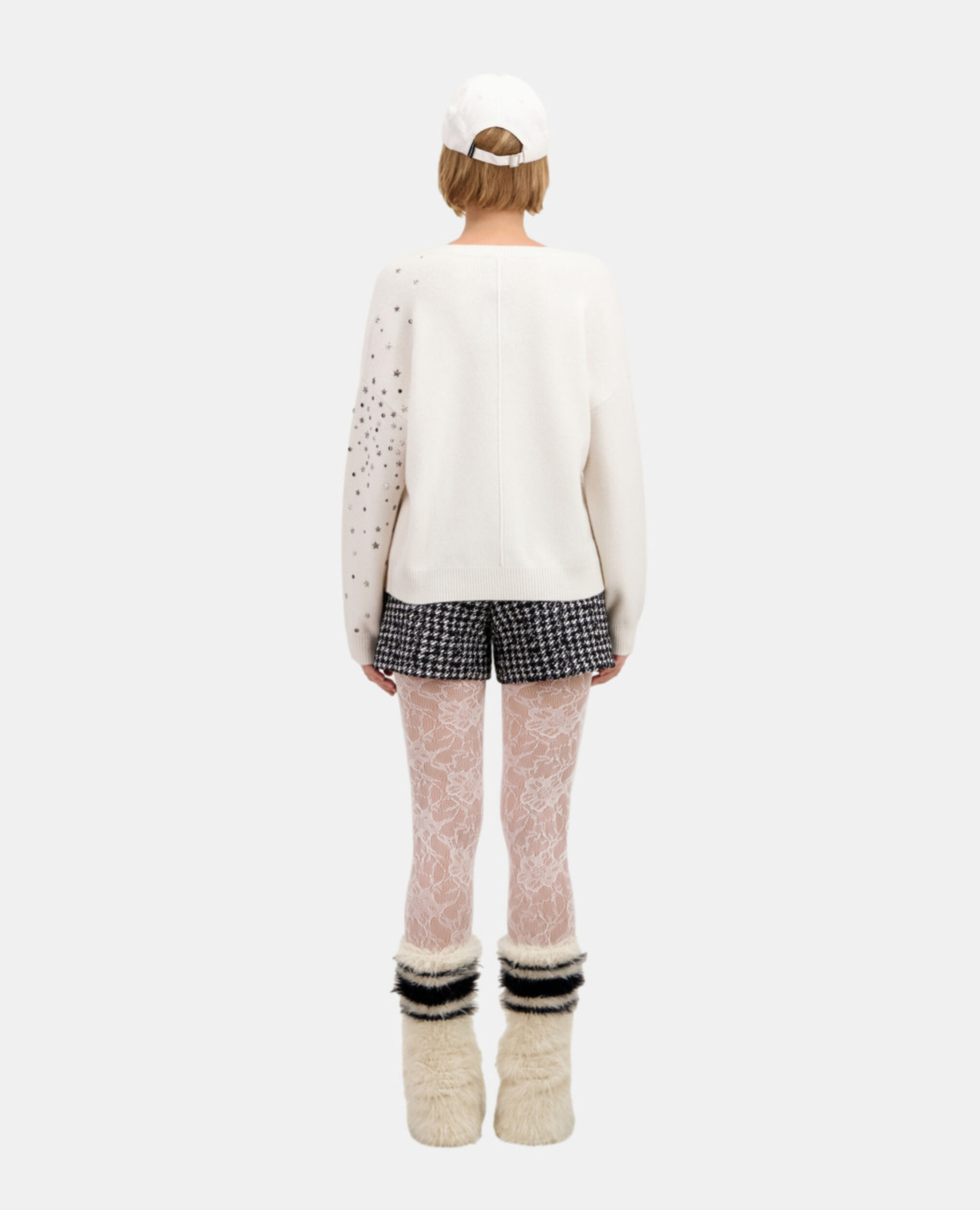 Ecru sweater in cashmere-blend with stars, ECRU, hi-res image number null