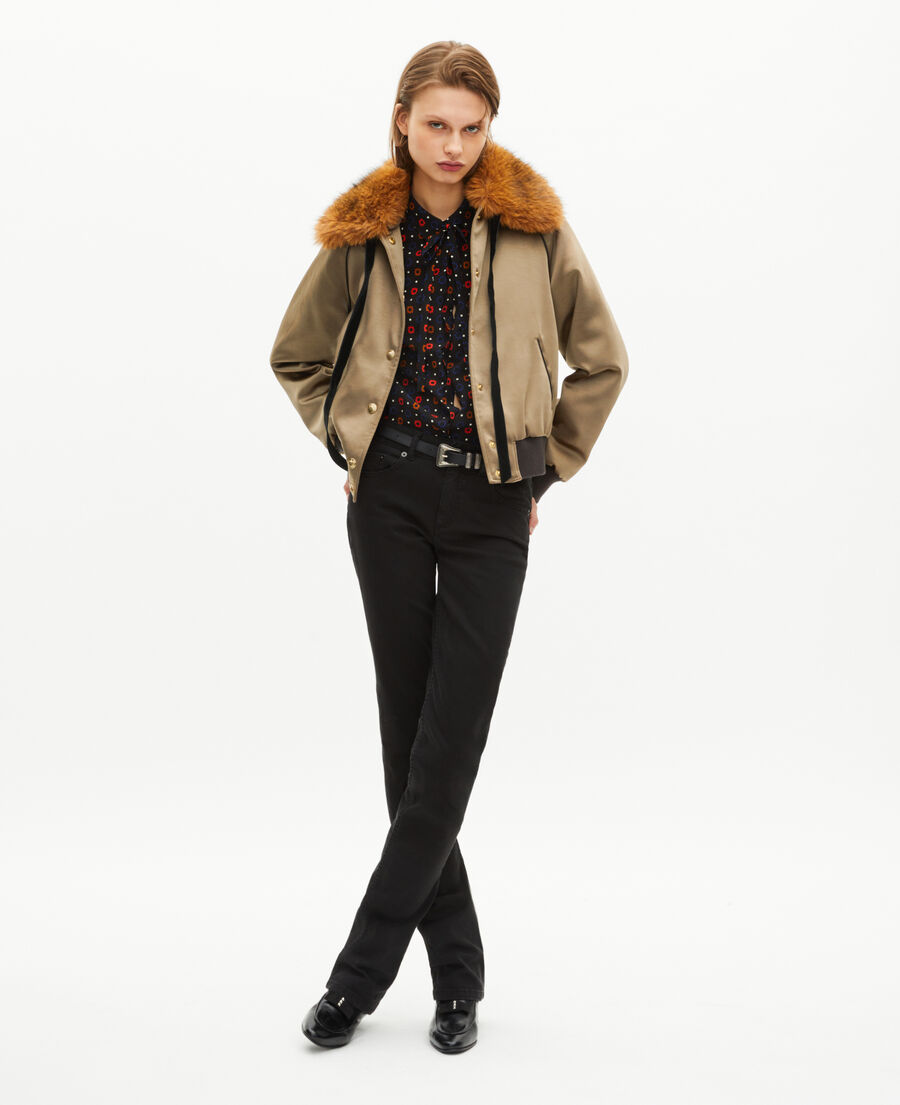 The Kooples FEMME KAKI blouson col fourrure satiné kaki