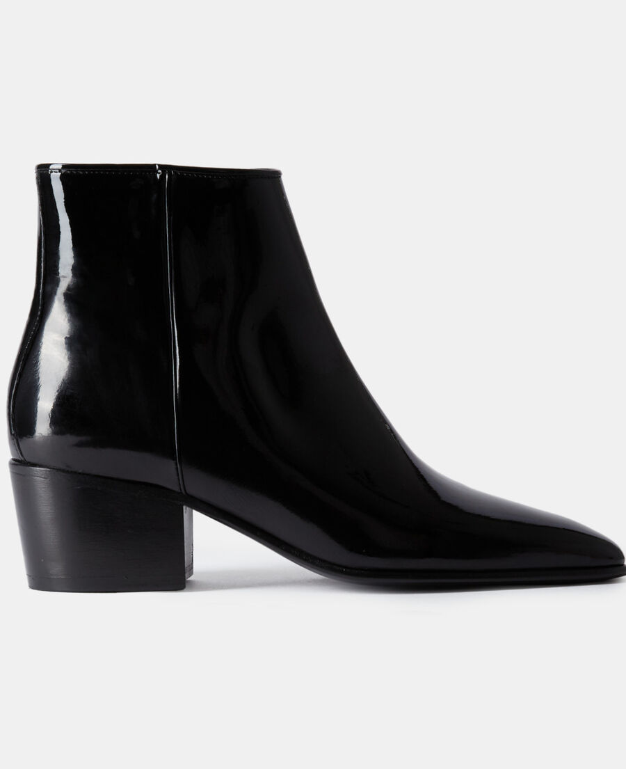 black vinyl heeled boots