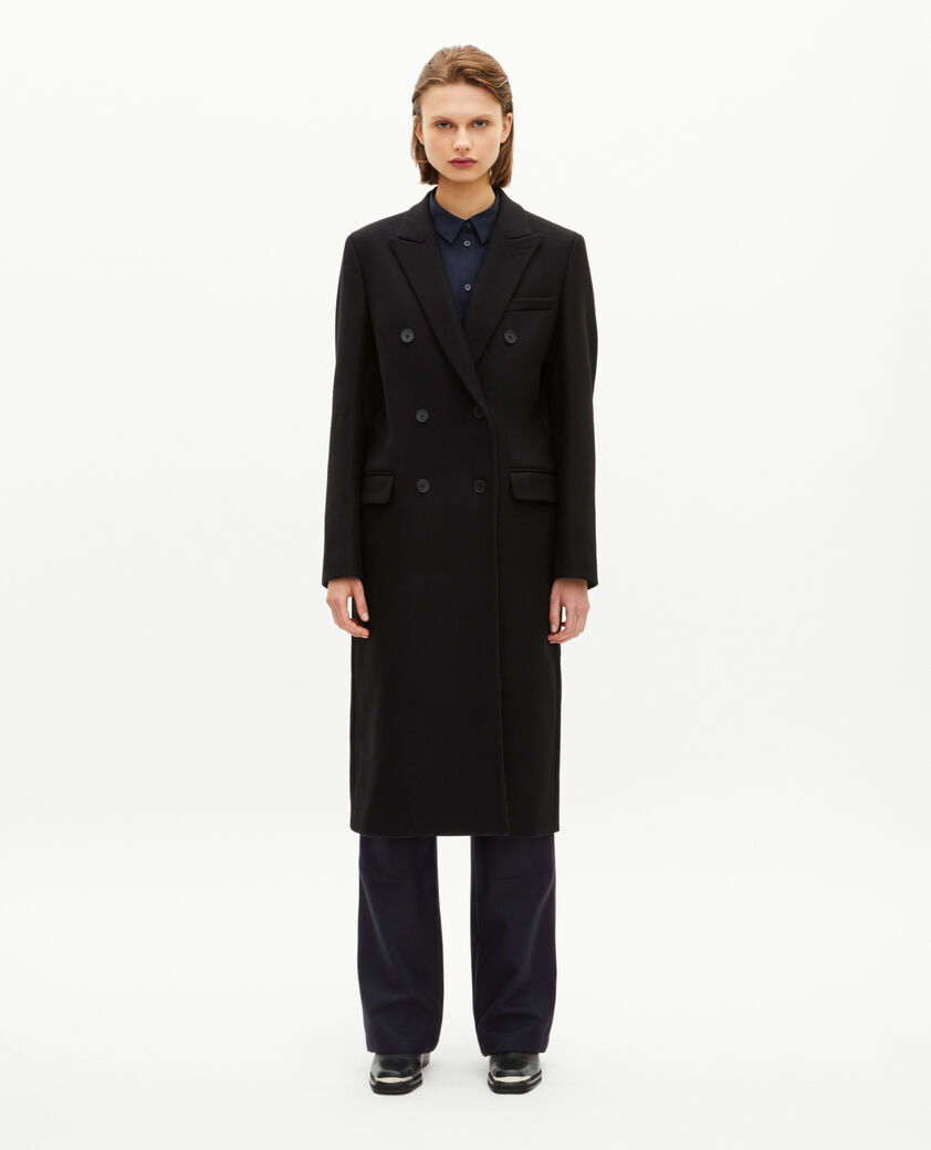 The Kooples FEMME BLACK manteau long croisé en laine noir