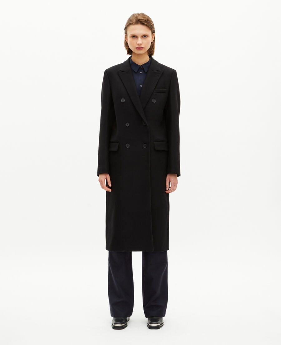 The Kooples FEMME BLACK manteau long croisé en laine noir
