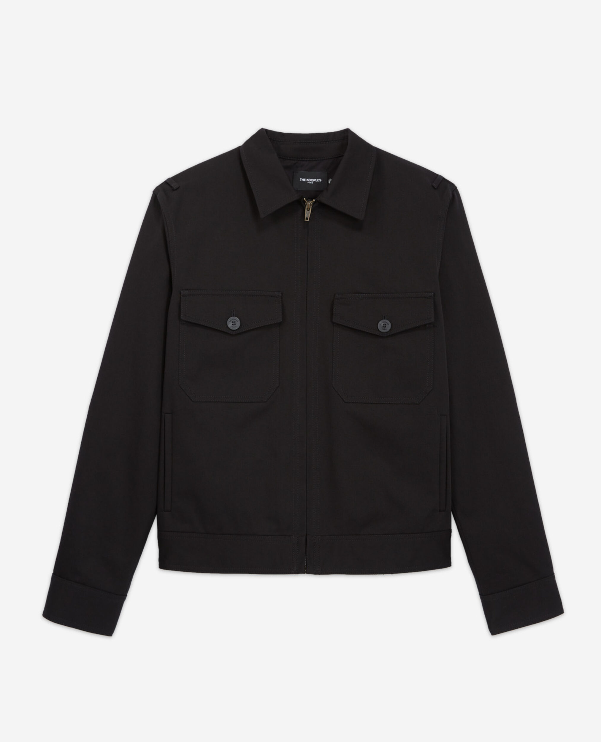 Blouson coton noir poches plaquées doublé, BLACK, hi-res image number null