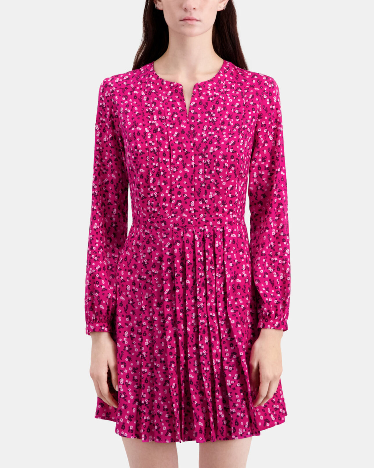 The Kooples WOMEN PINK BLACK short printed dress with pleating