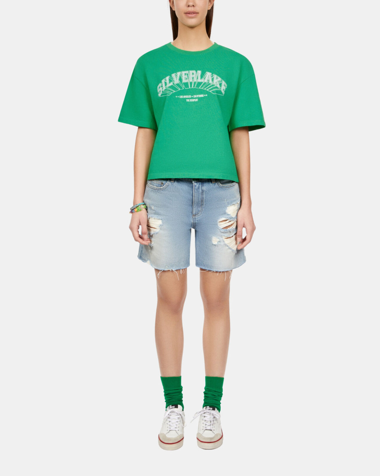The Kooples WOMEN GREEN light green t-shirt with silverlake serigraphy