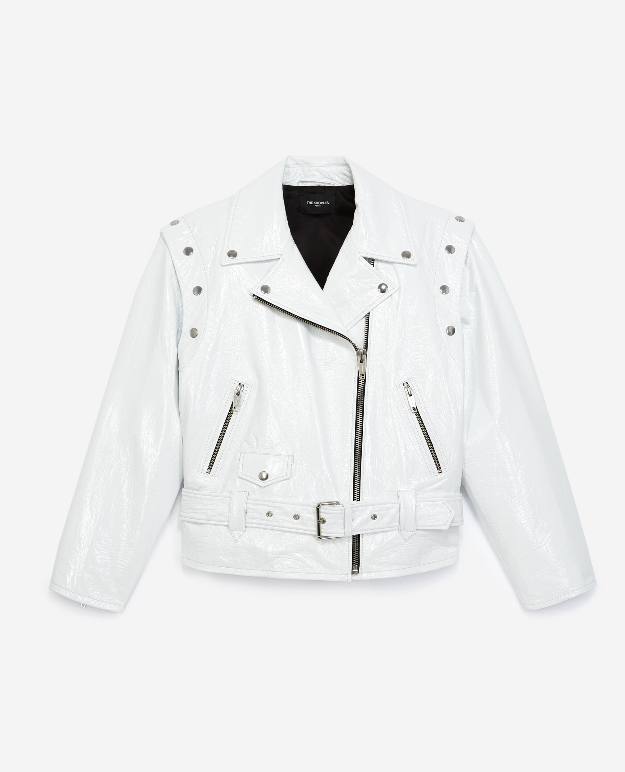 Blouson cuir blanc à manches amovibles, WHITE, hi-res image number null