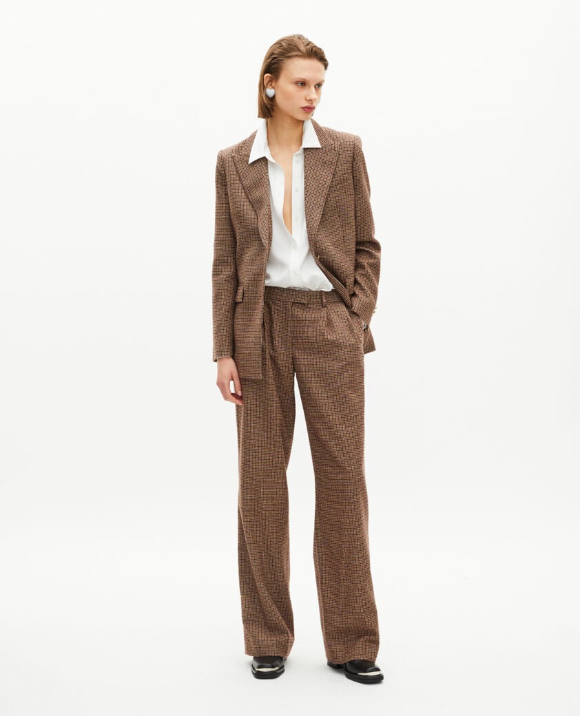 The Kooples WOMEN CAMEL MELANGE / BURGUNDY camel houndstooth tailored jacket