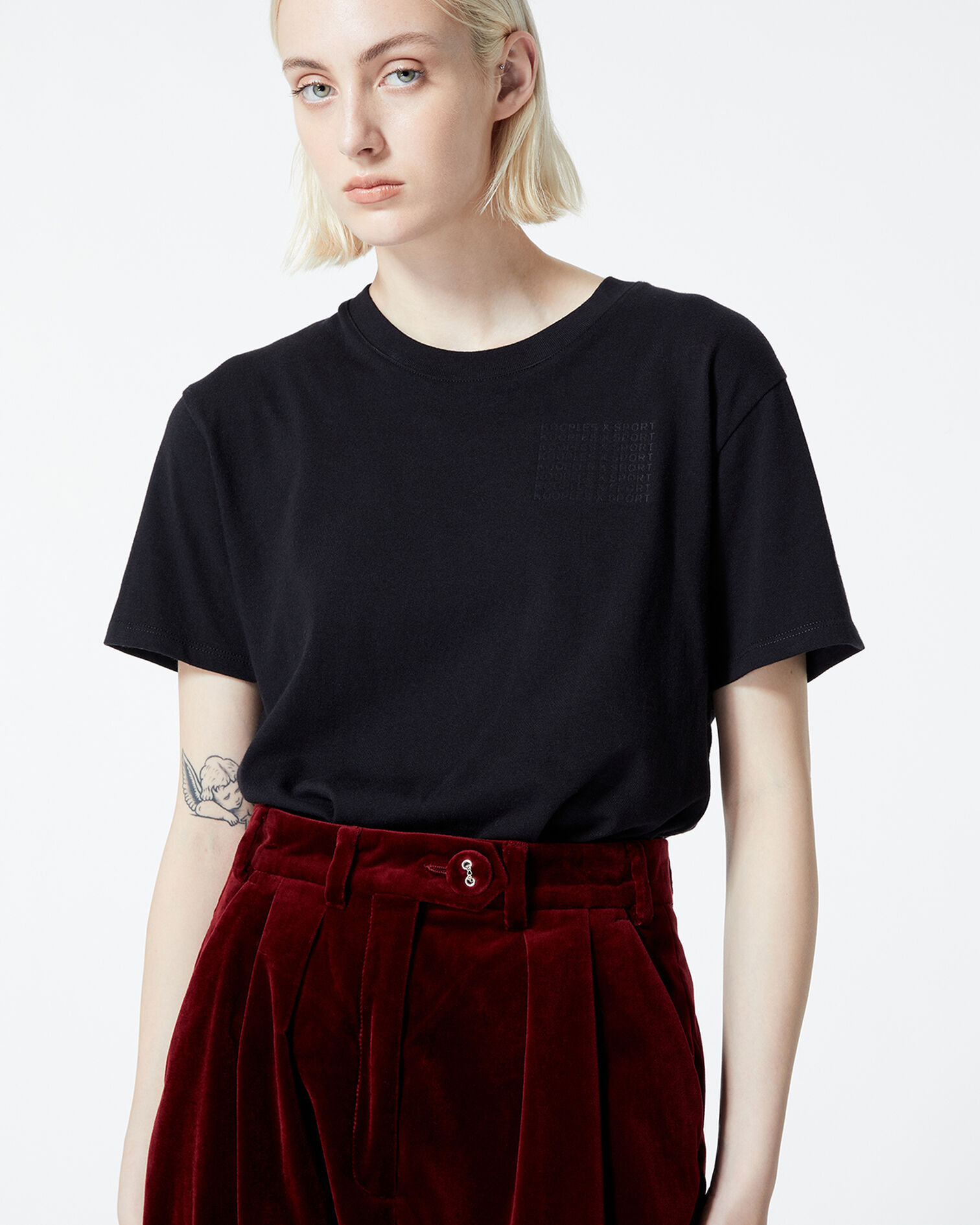 Burgundy carrot pants in velvet, BURGUNDY, hi-res image number null