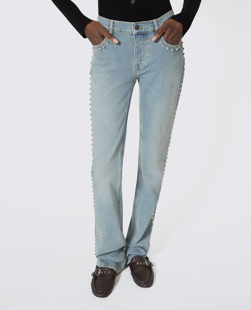 The Kooples WOMEN BABY BLUE long slim jeans with blue studs