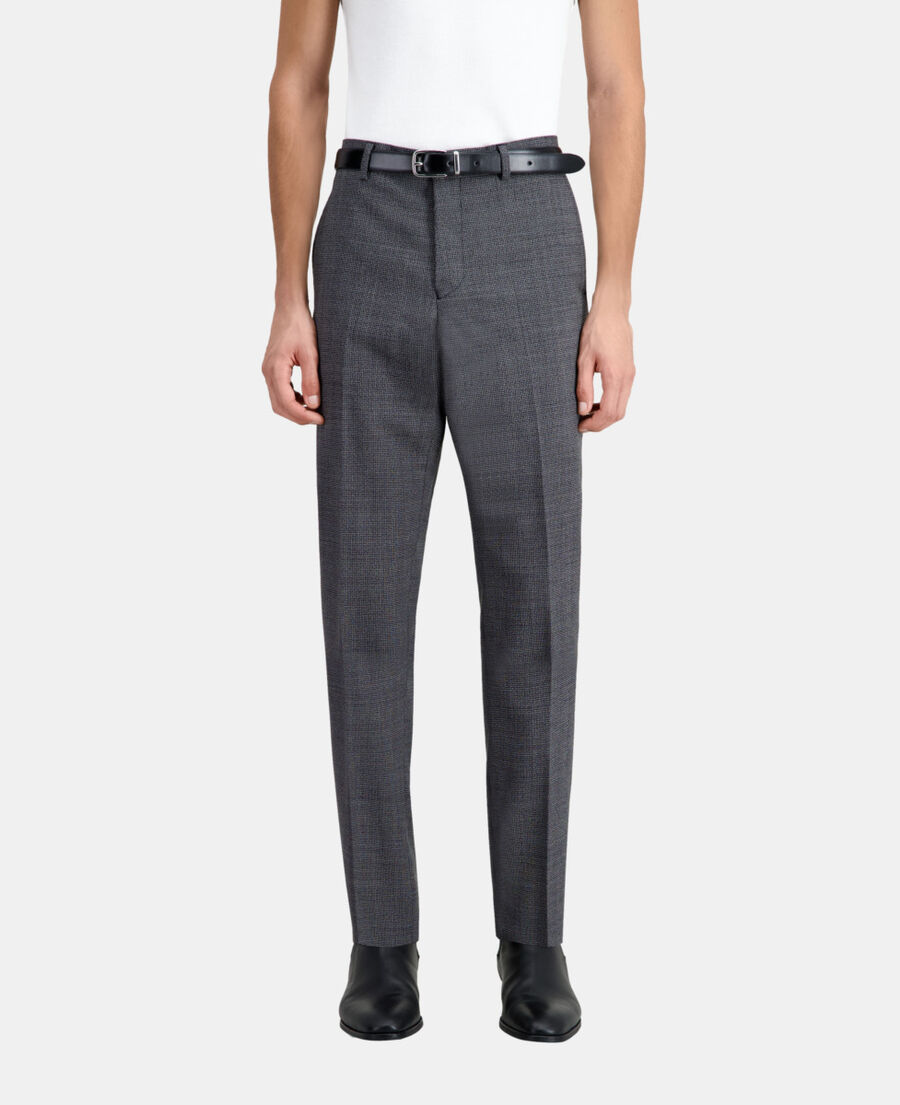 black micro-pattern wool suit trousers