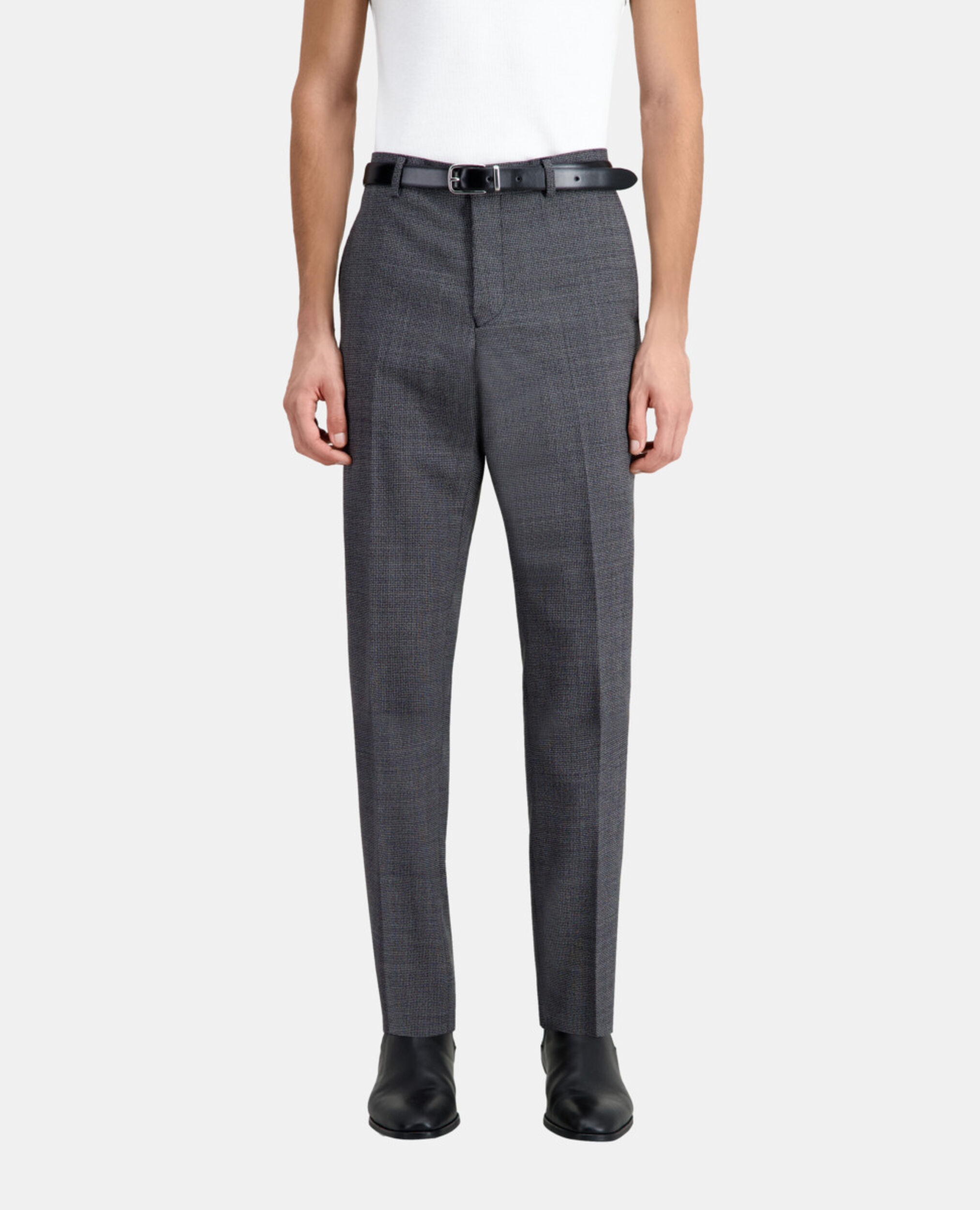 Black micro-pattern wool suit trousers, BLACK-ECRU, hi-res image number null