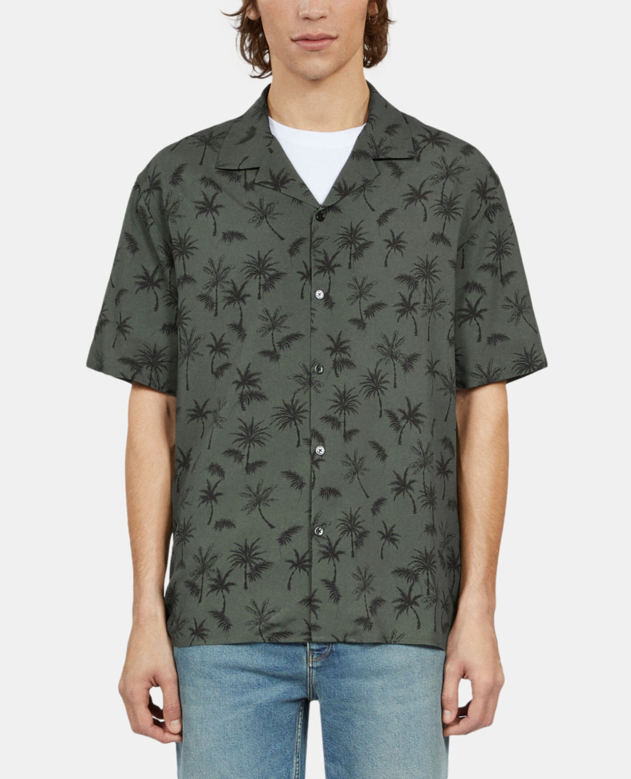 Chemise manches courtes avec palmiers kaki, KAKI BLACK, hi-res image number null