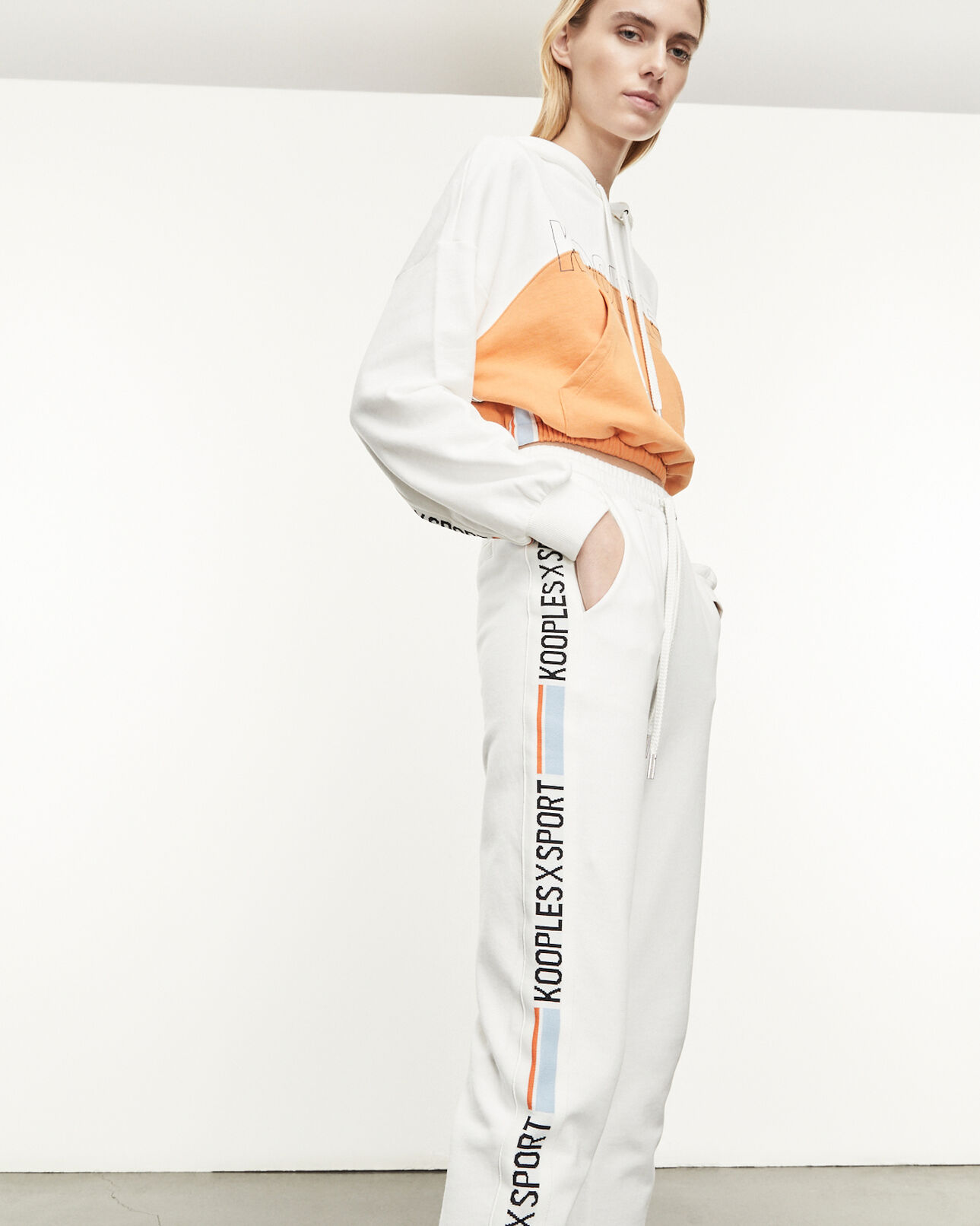The Kooples WOMEN ECRU ecru joggers with stretch waist and logo trim