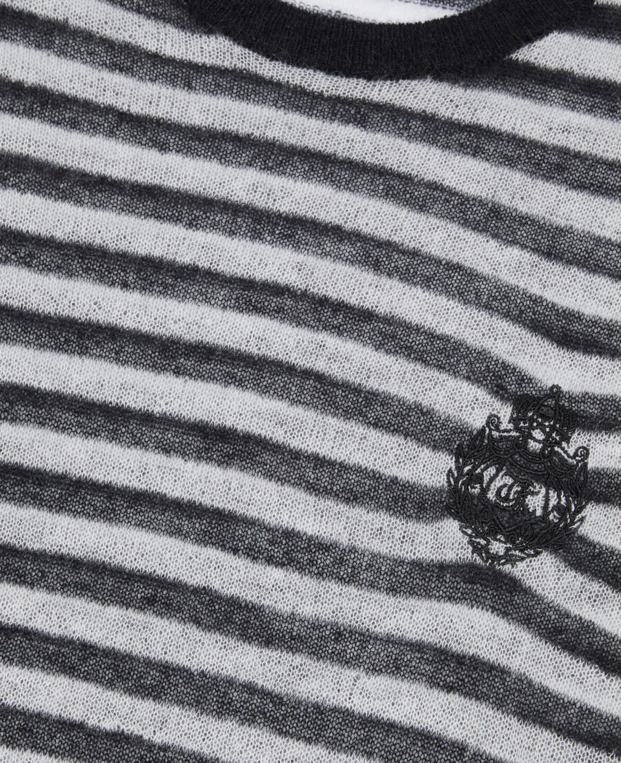 The Kooples FEMME BLACK / WHITE pull en mohair et laine &agrave; rayures