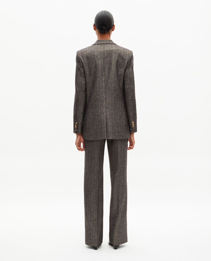 The Kooples WOMEN BLACK gold and black lurex herringbone suit jacket