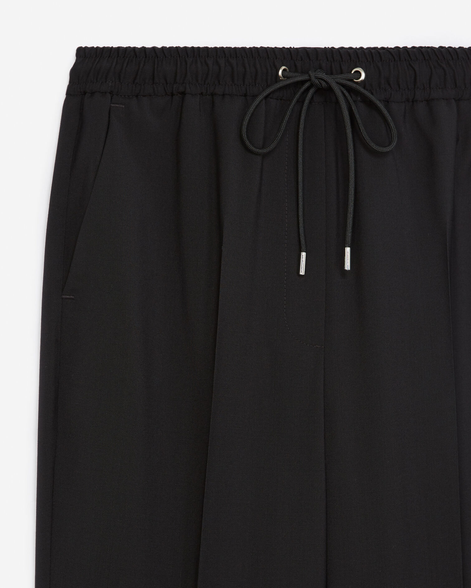 Straight-cut black wool pants with elastic, BLACK, hi-res image number null