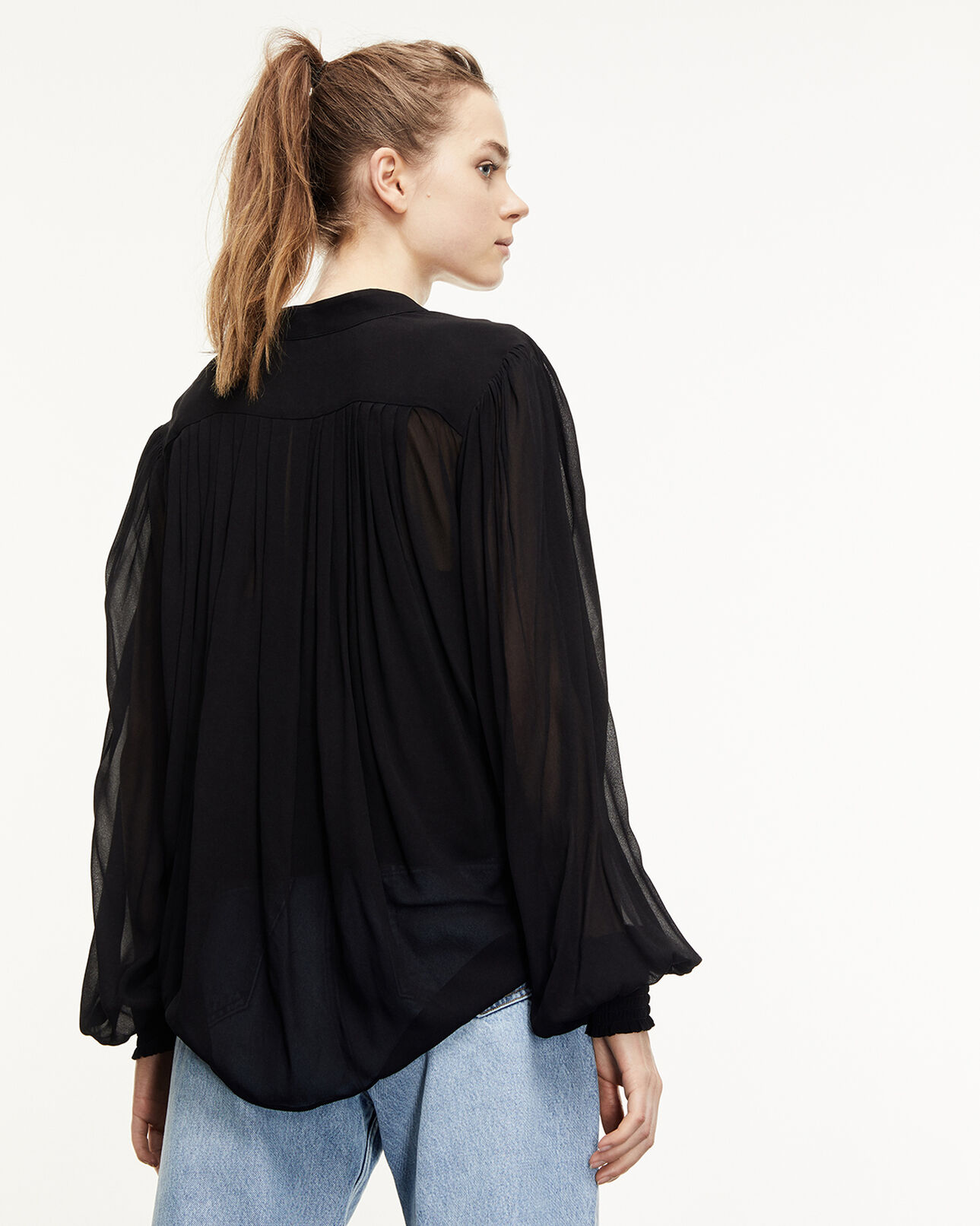 The Kooples FEMME BLACK top fluide noir semi-transparent