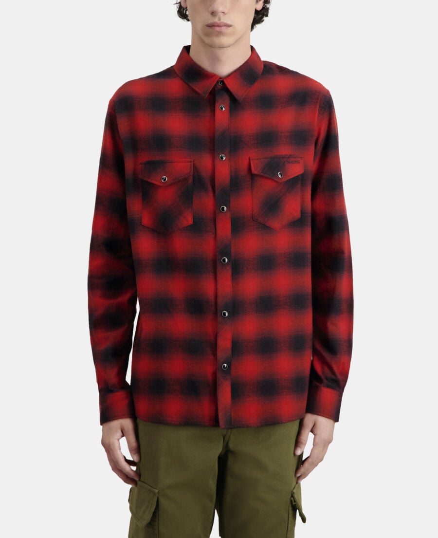 The Kooples HOMME BLACK - RED chemise à carreaux rouges et noirs