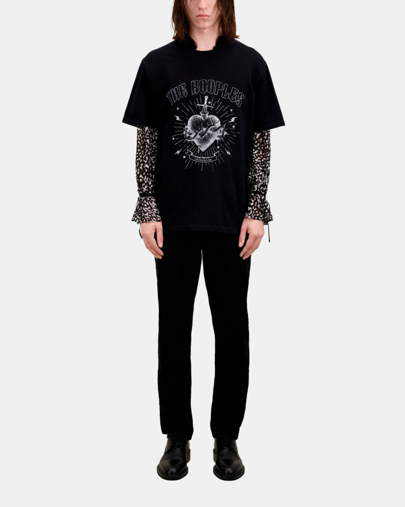 The Kooples HOMME BLACK WASHED t-shirt homme noir avec sérigraphie dagger through heart