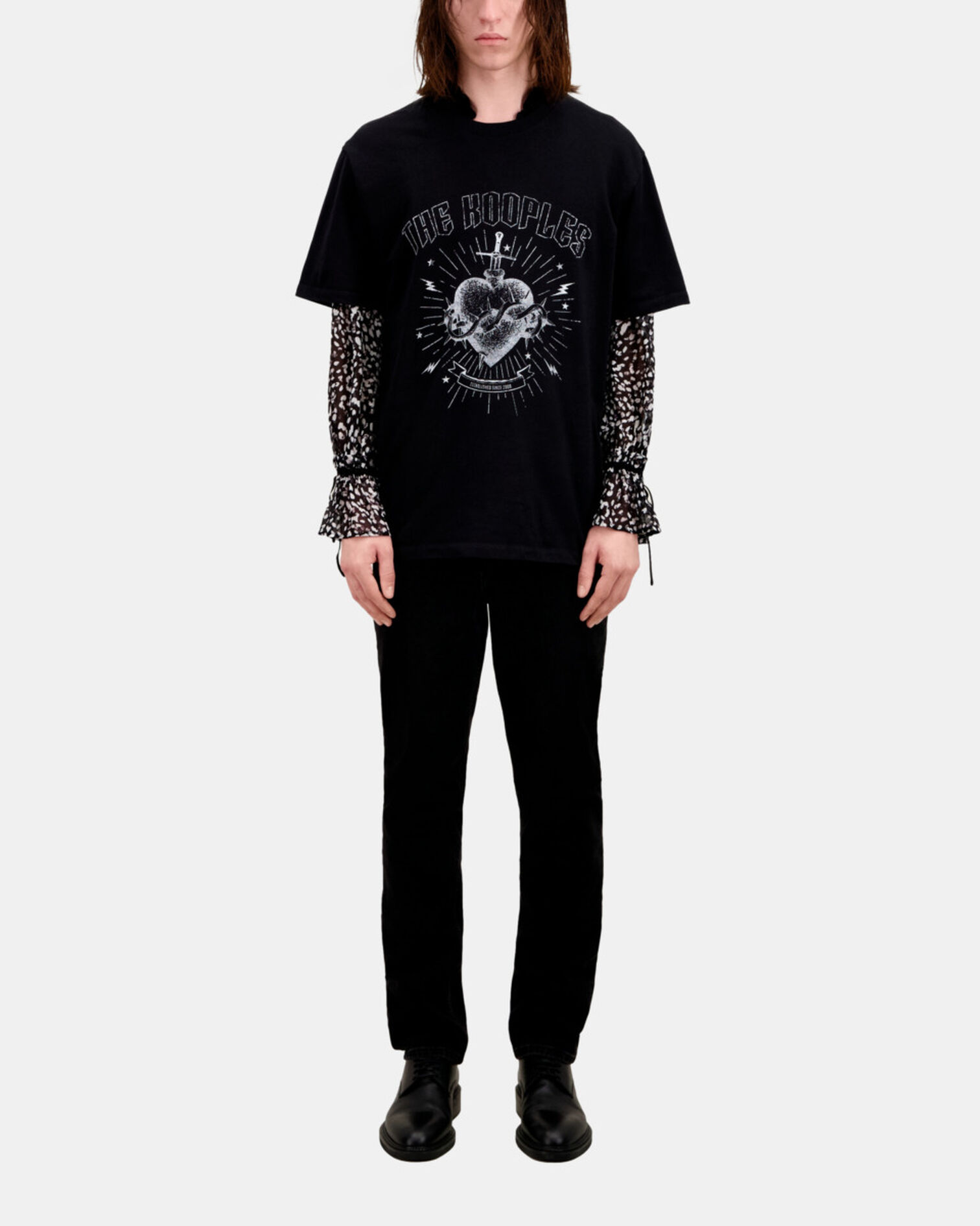 T-shirt Homme noir avec sérigraphie Dagger through heart, BLACK WASHED, hi-res image number null