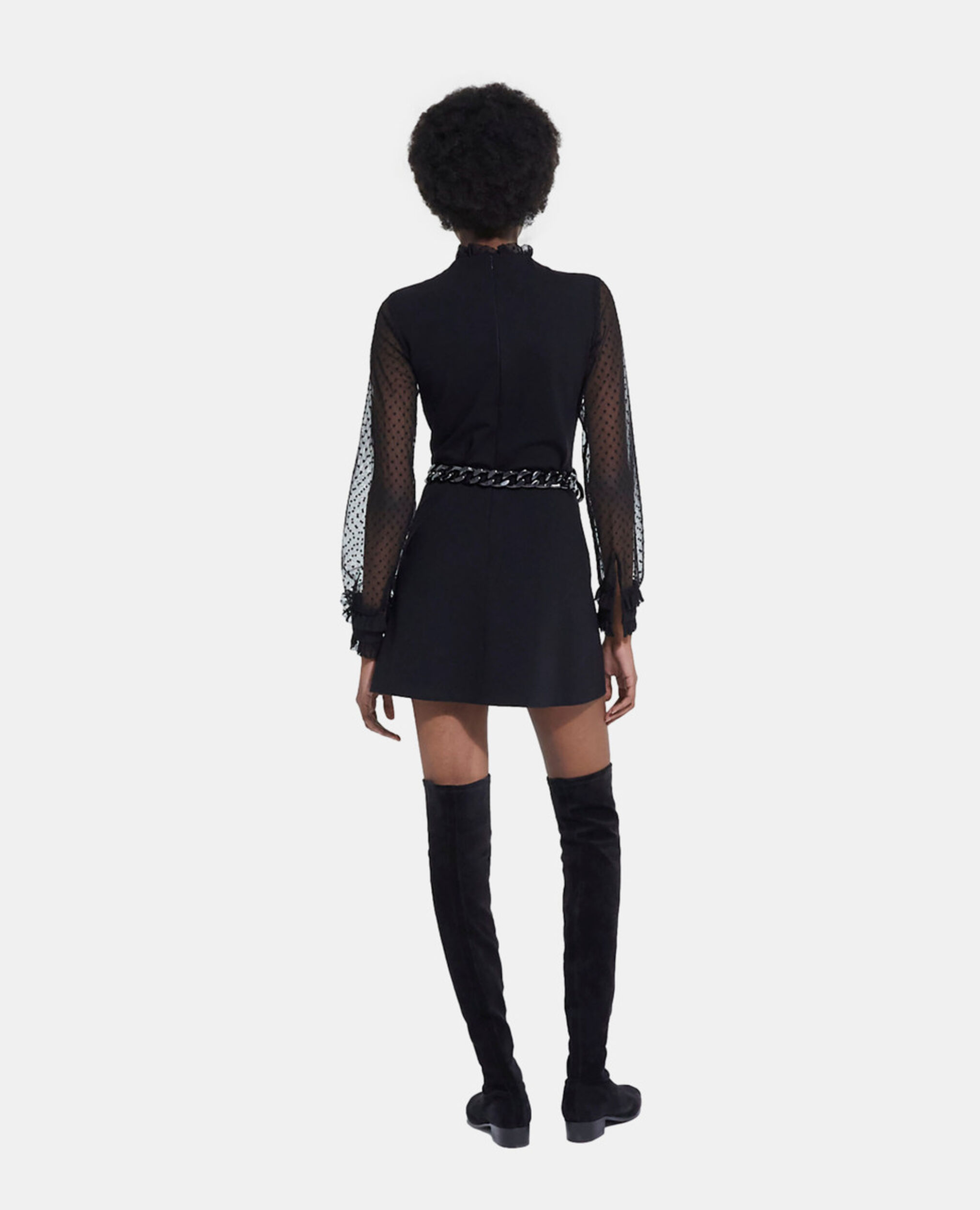 Schwarzes kurzes Kleid mit Stehkragen, BLACK, hi-res image number null