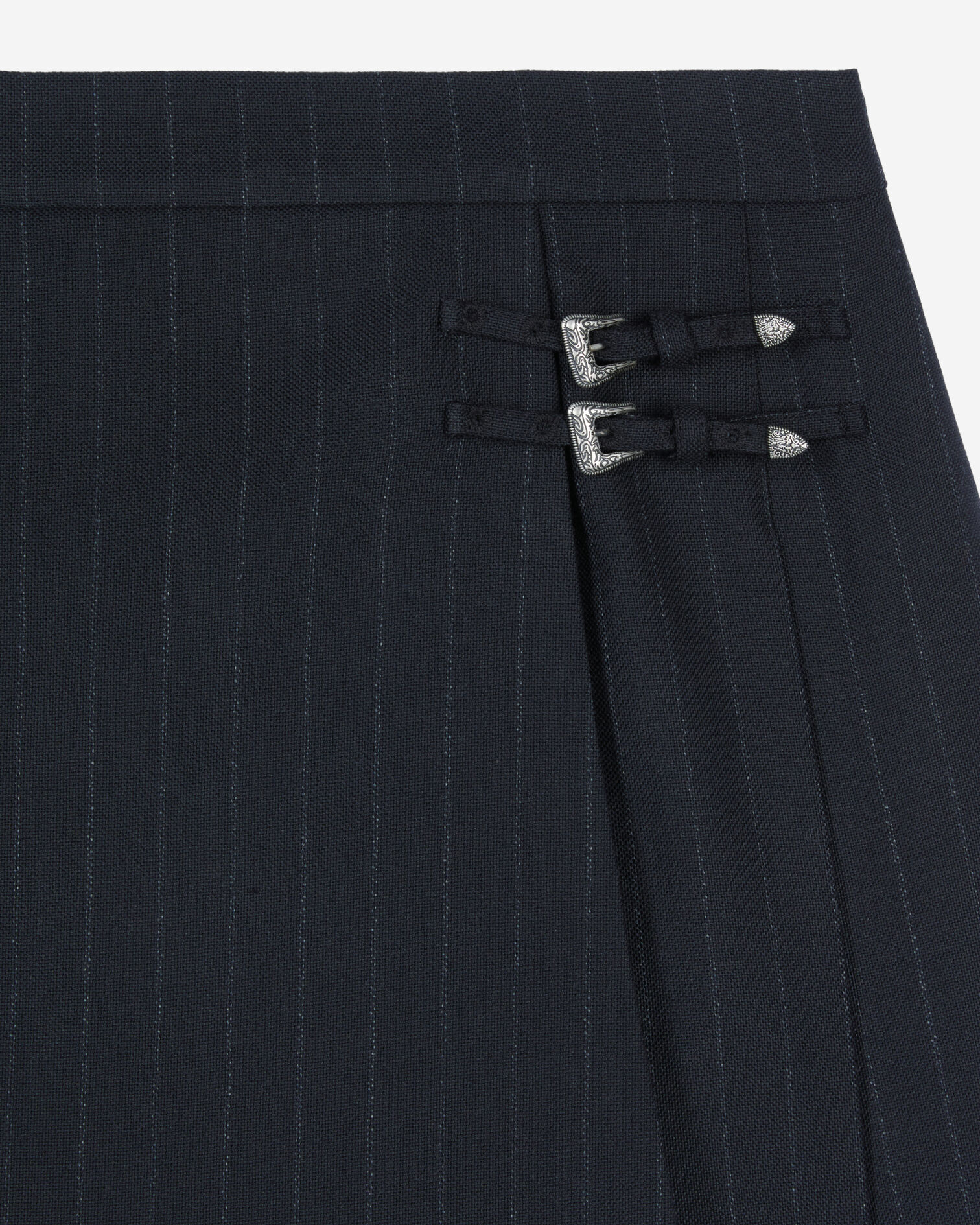 Black striped pleated short skirt, BLACK, hi-res image number null