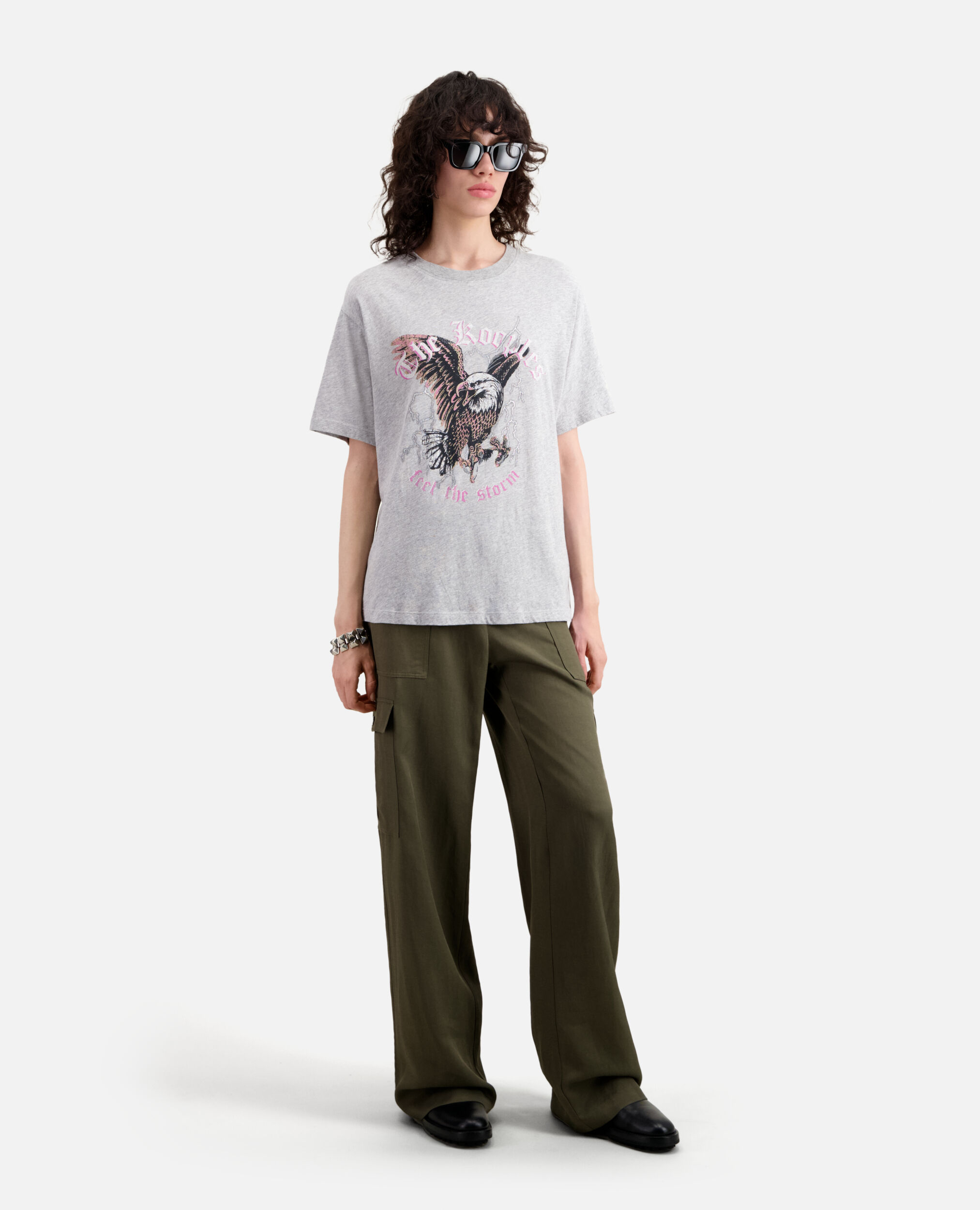 T-shirt Femme gris avec sérigraphie Feel the storm, GRIS CLAIR, hi-res image number null