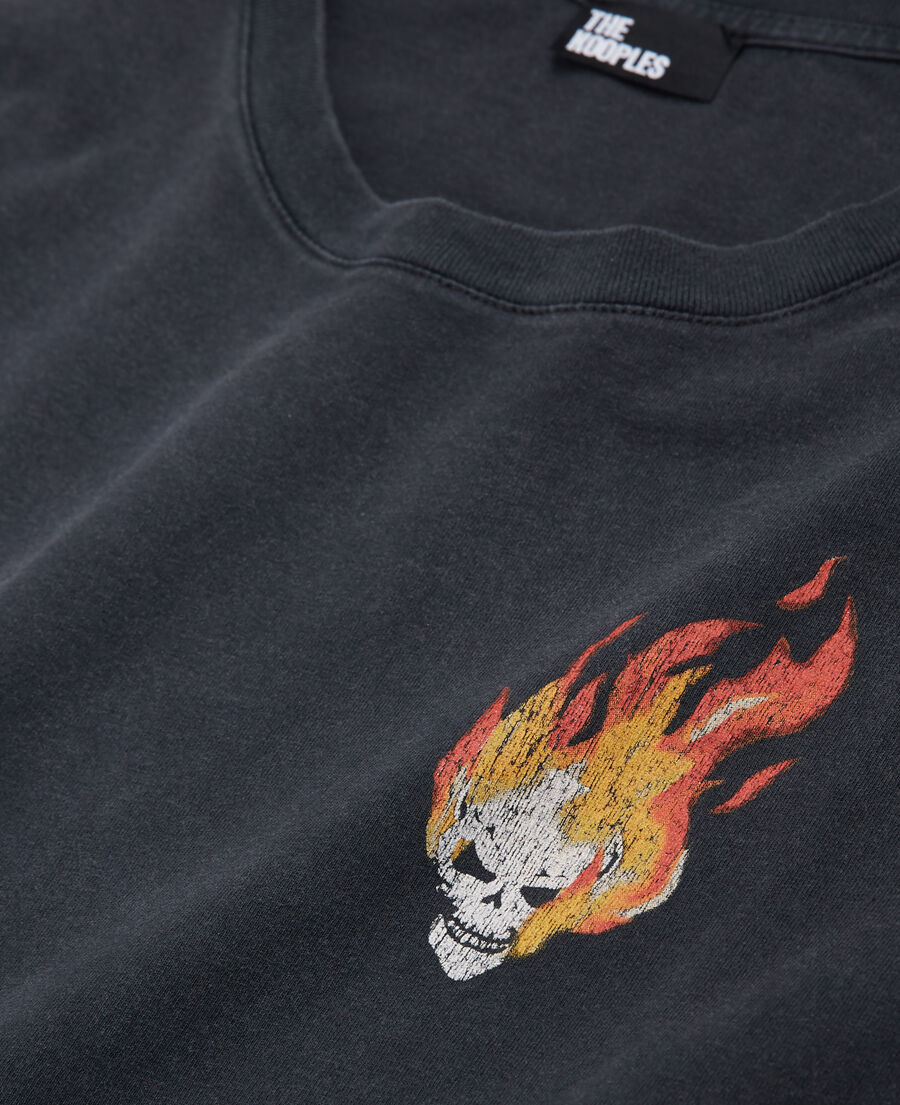 t-shirt noir sérigraphié skull on fire