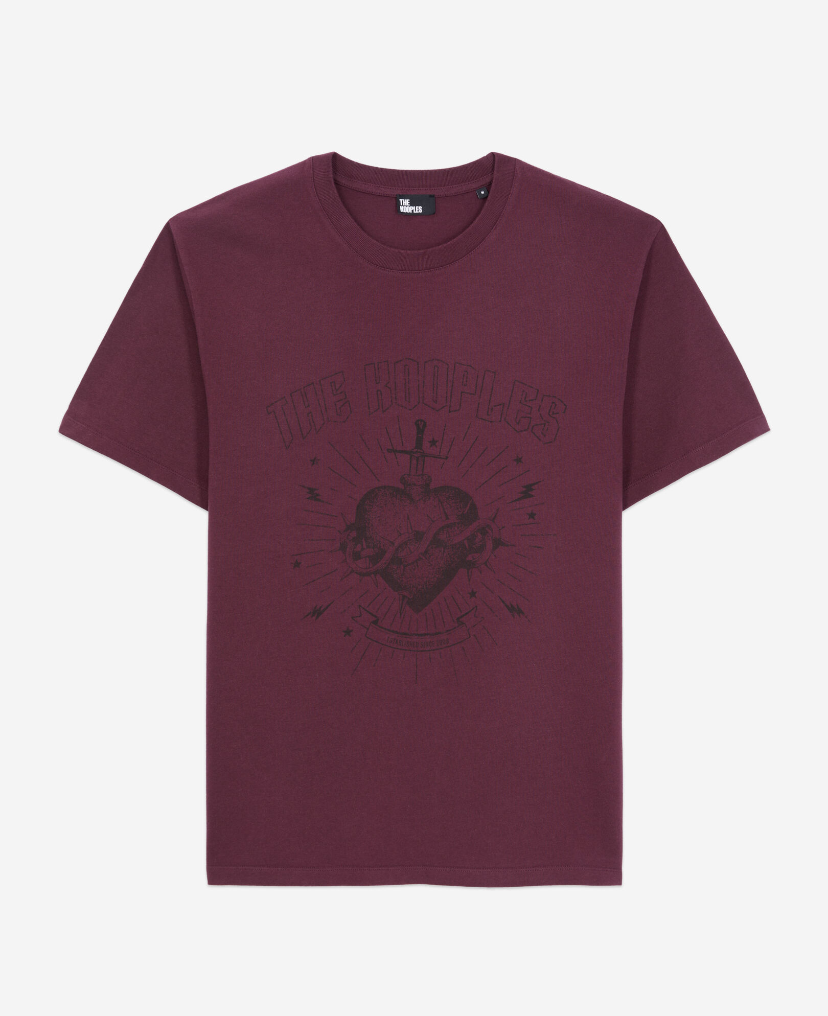 The Kooples MEN BORDEAUX men's burgundy t-shirt with dagger through heart serigraphy