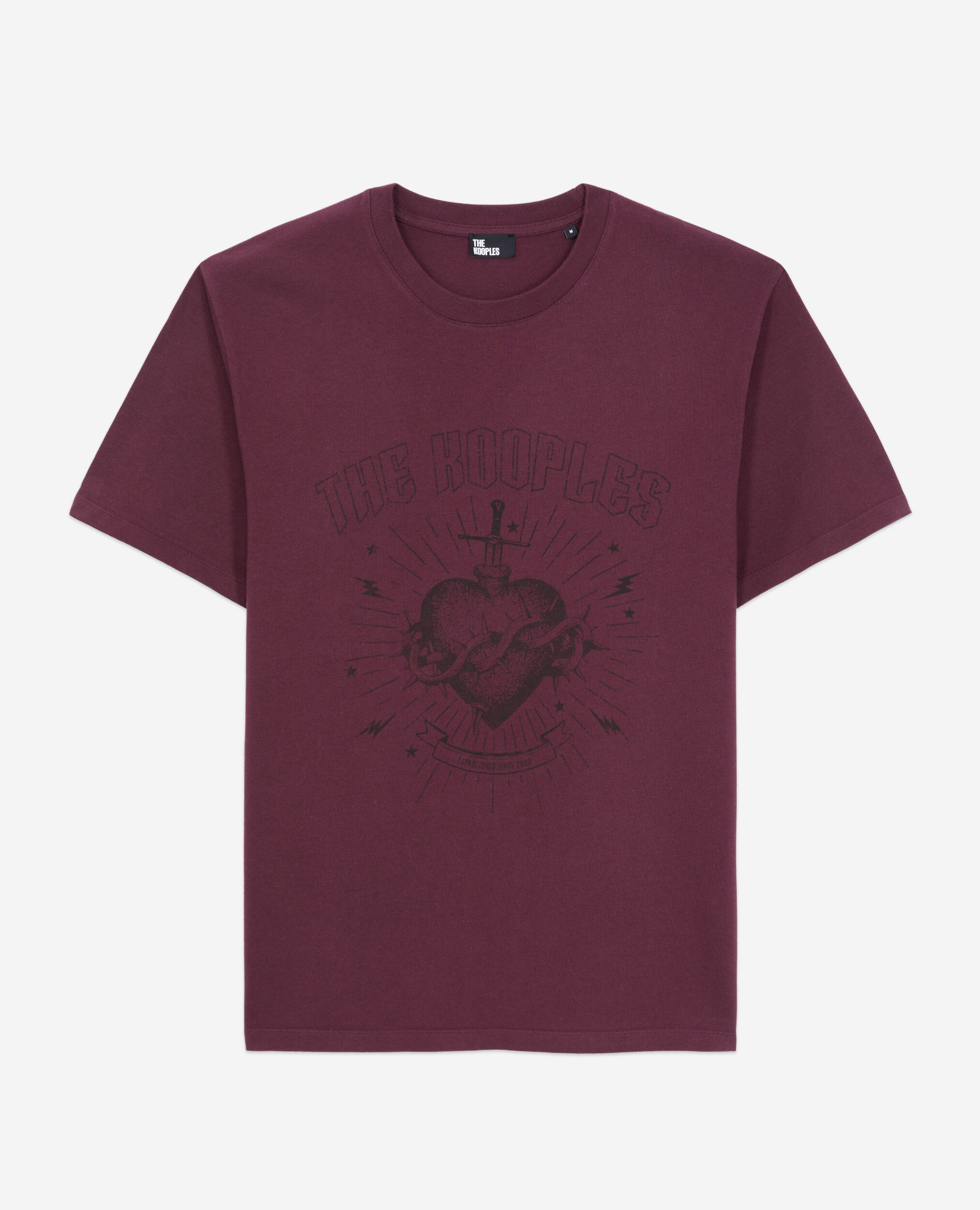 Men's burgundy t-shirt with dagger through heart serigraphy, BORDEAUX, hi-res image number null