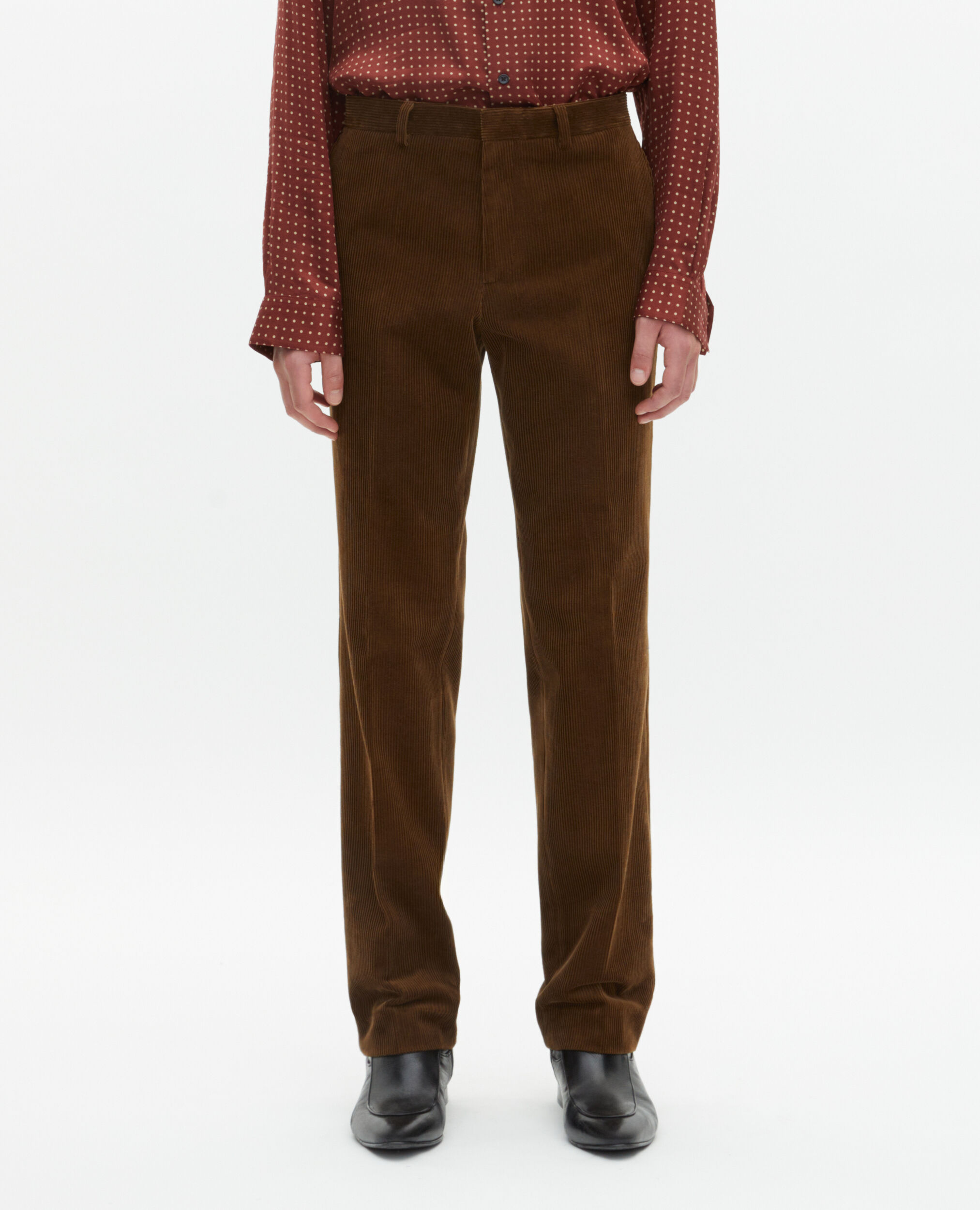 Pantalon de costume ajusté en velours côtelé marron, CARAMEL, hi-res image number null