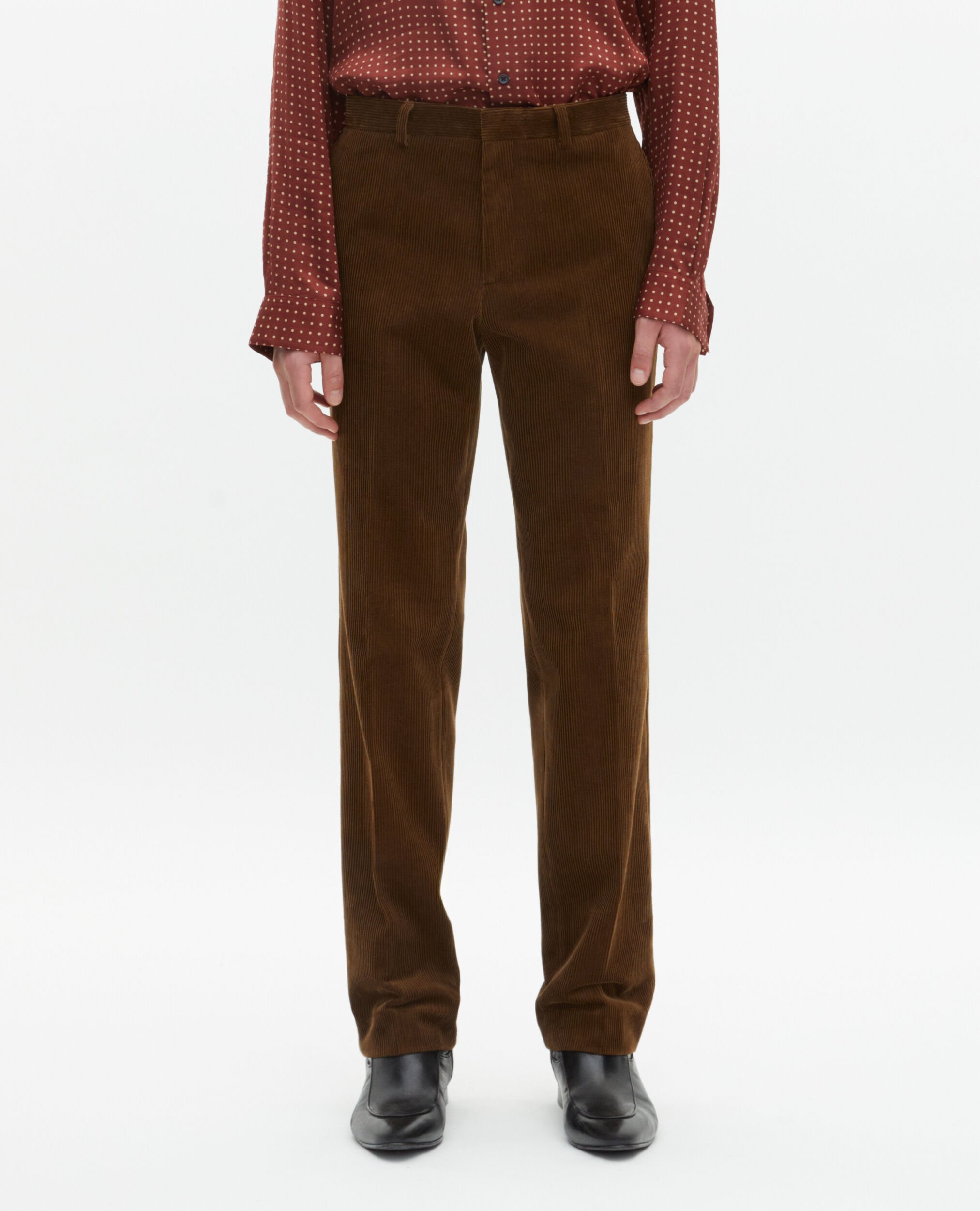 Pantalon de costume ajusté en velours côtelé marron, CARAMEL, hi-res image number null