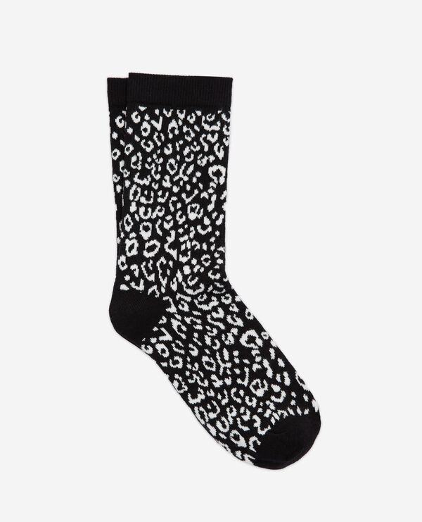 chaussettes en coton léopard noires