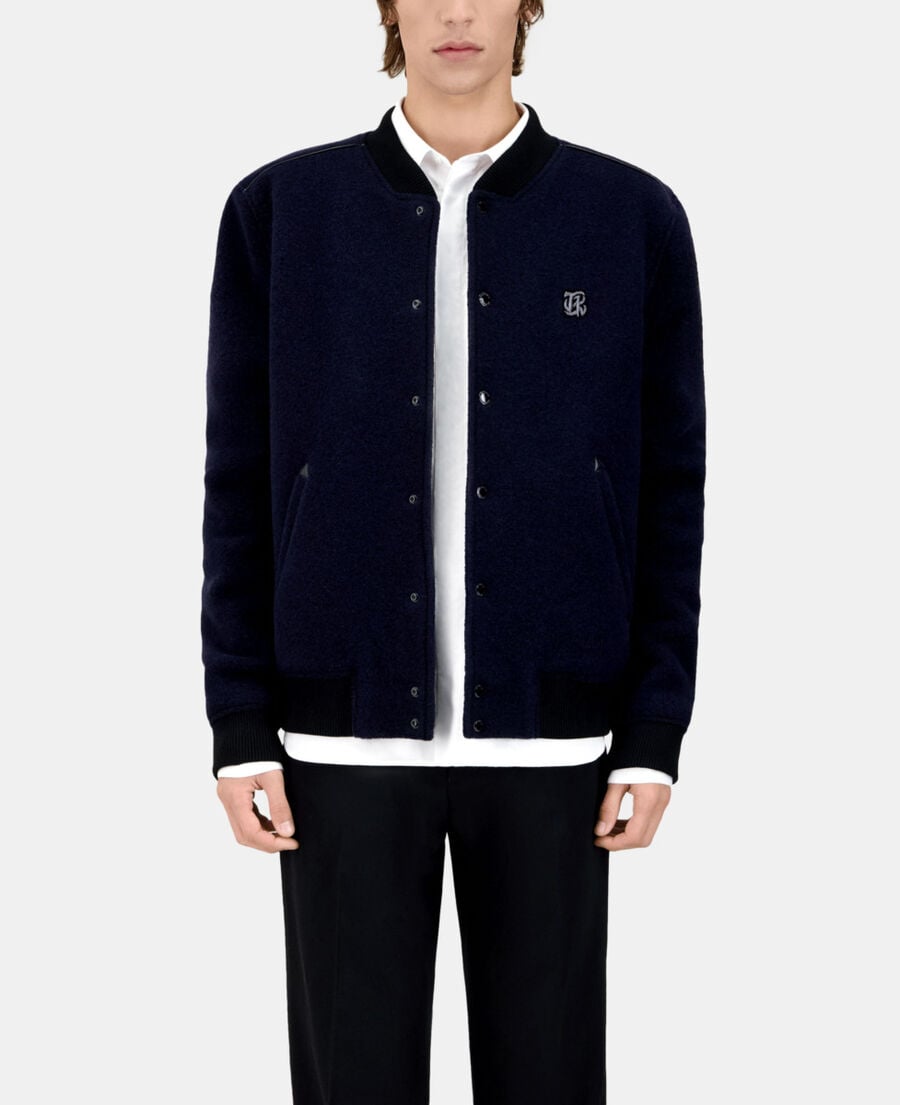 The Kooples HOMME DARK NAVY blouson en tissu bouclette bleu marine