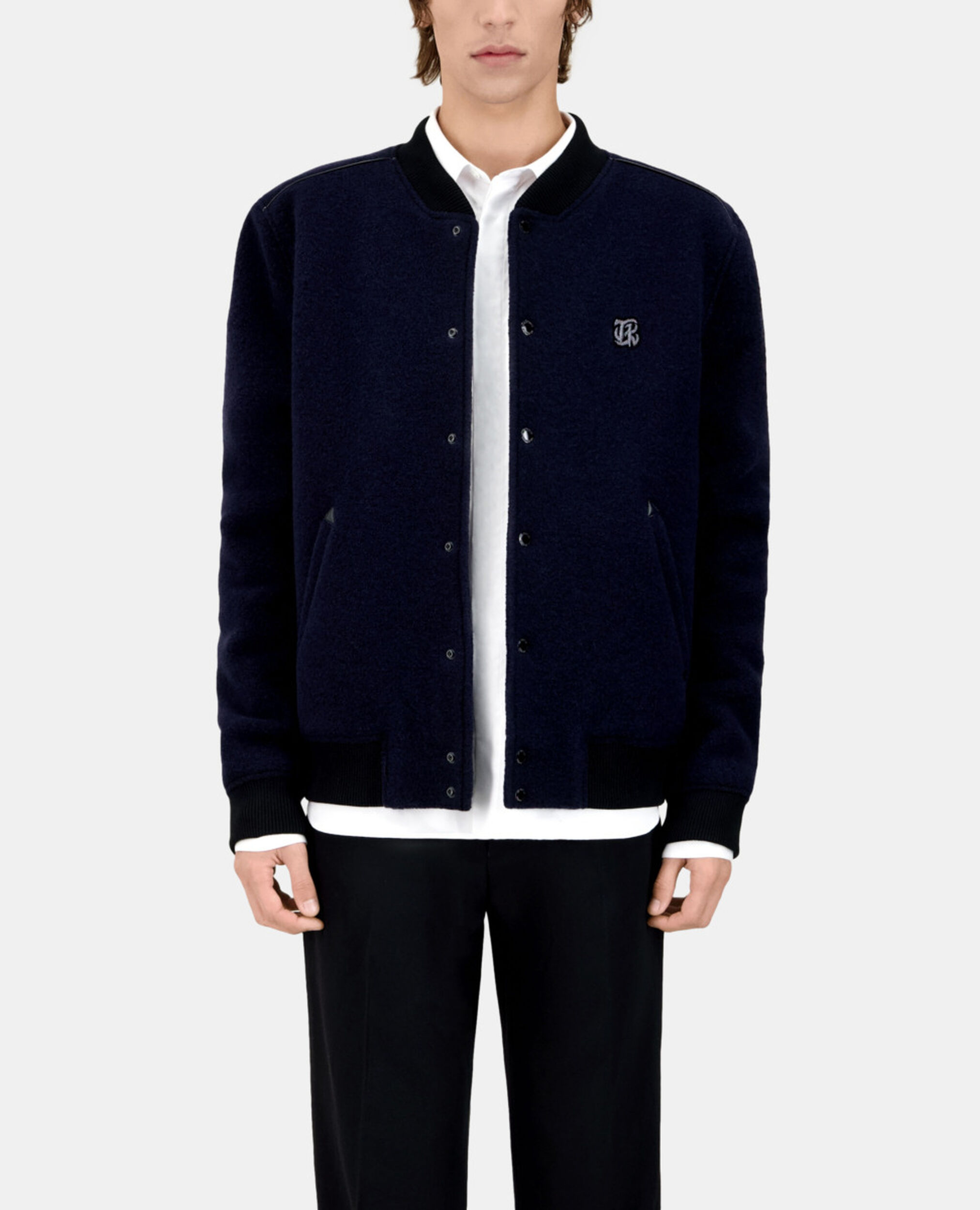 Blouson en tissu bouclette bleu marine, DARK NAVY, hi-res image number null