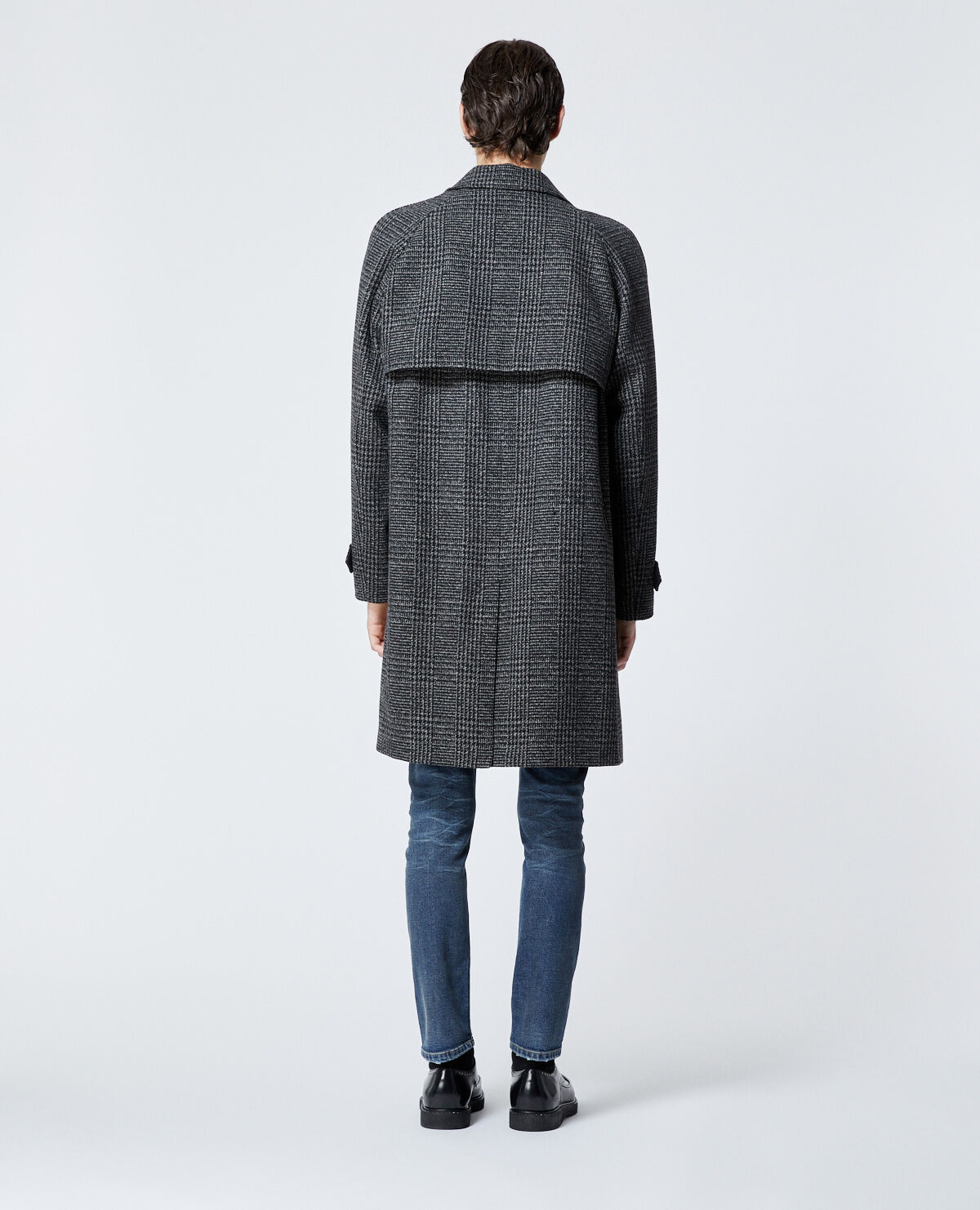 Dark grey wool coat with check motif