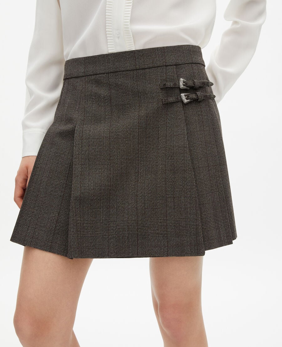 The Kooples F BROWN prince de galles short skirt in brown wool