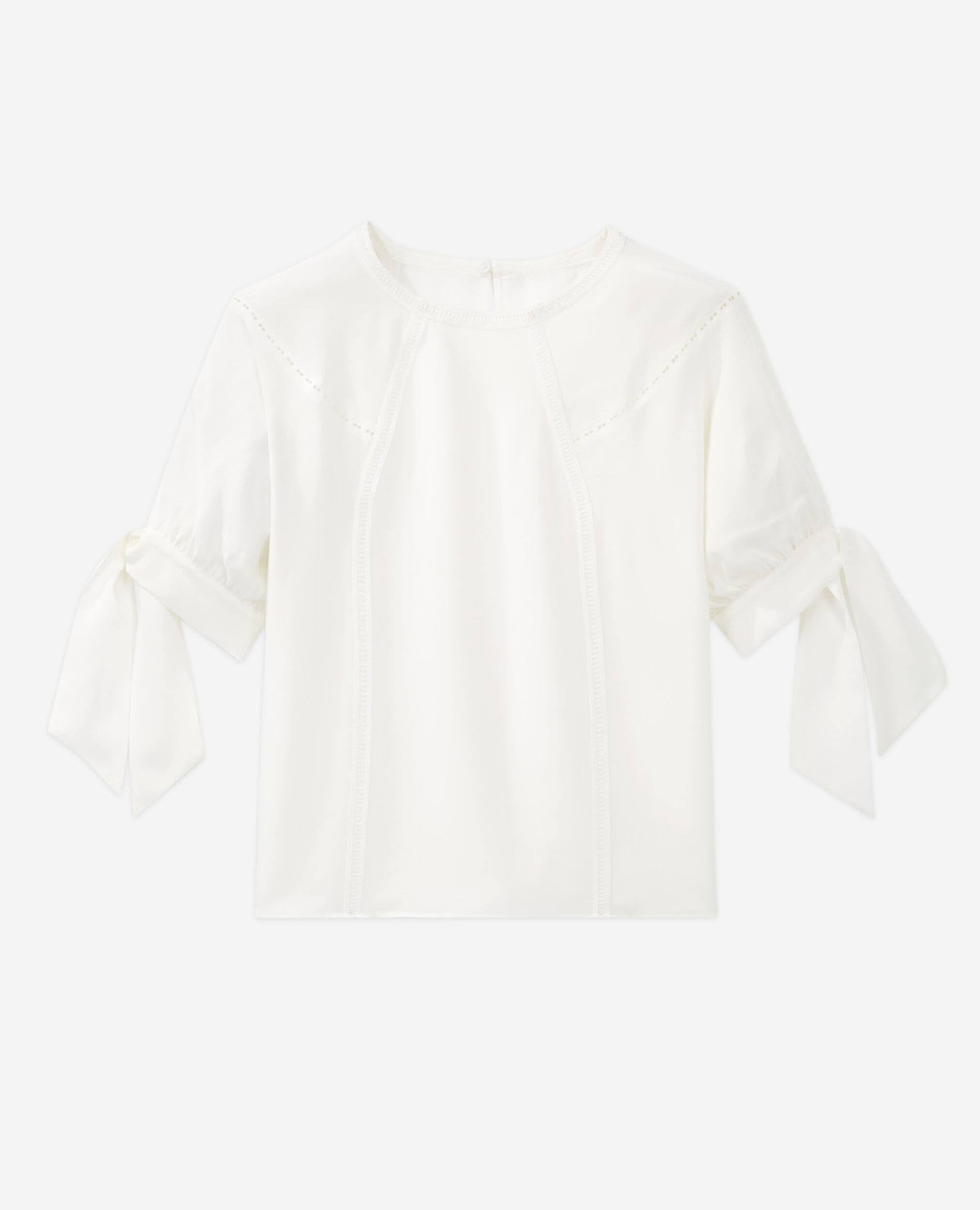 White silk top with three-quarter length sleeves, OFF WHITE, hi-res image number null
